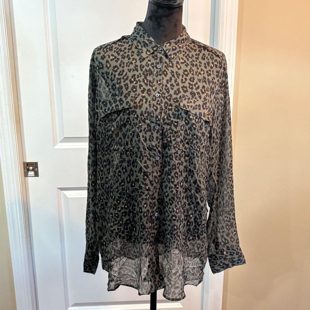 Banana Republic Animal Print Shirt. This shirt is a sheer green.